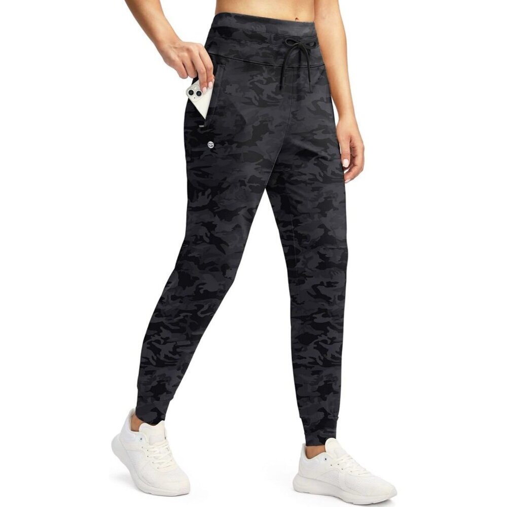 G Gradual Women's Joggers Pants Size S Gray Camo High Waist Zipper Pockets EUC
